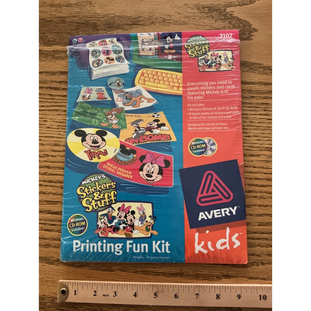 Vintage 1997 Avery Kids Mickey's Stickers & Stuff Printing Fun Kit 3102